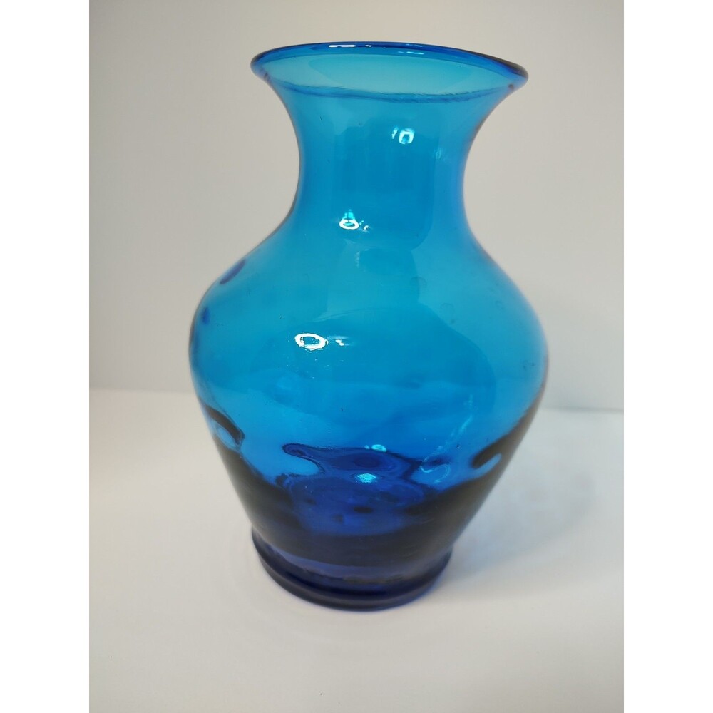 Vintage MCM Blenko Blue Glass Optic 6914 Vase 8" Joel Philip Myers